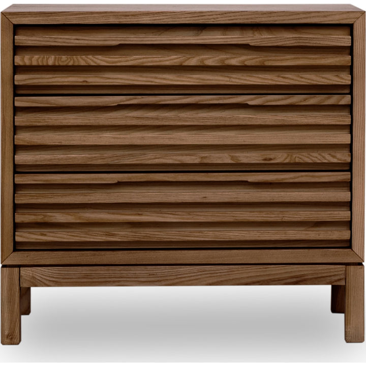 Tanner Three Drawer USB-Charging Nightstand in Roux — on a white background