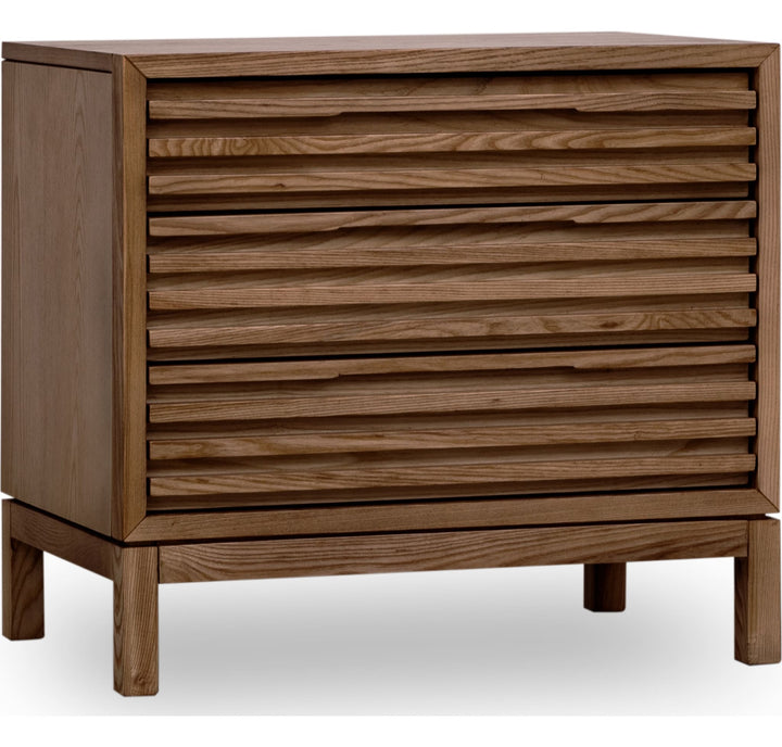 Tanner Three Drawer USB-Charging Nightstand in Roux — on a white background