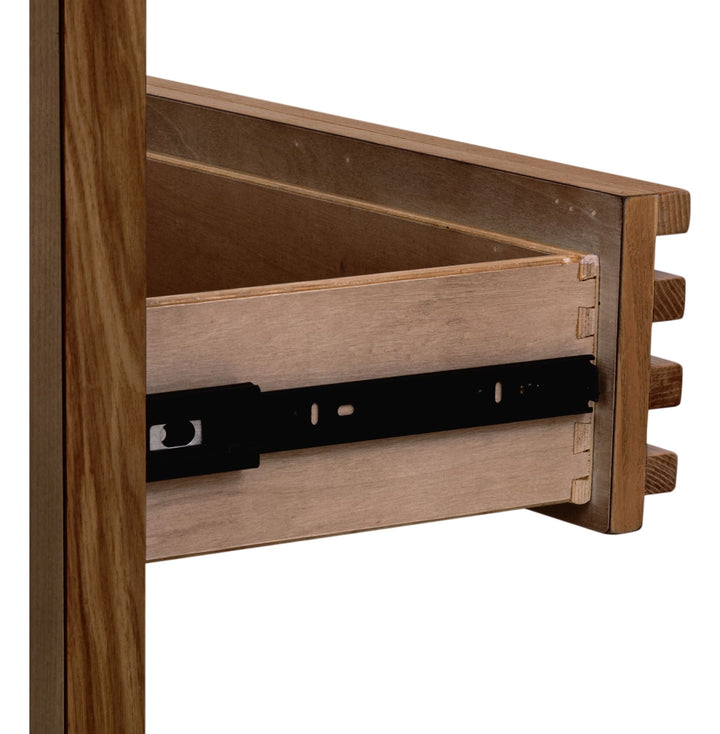 Tanner Three Drawer USB-Charging Nightstand in Roux — with drawers open