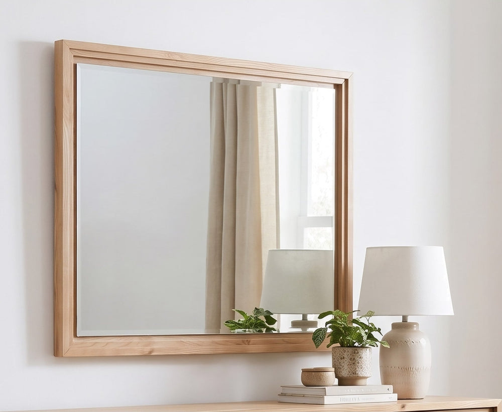 Tanner Wall or Dresser Mirror in Flaxen — styled in a room