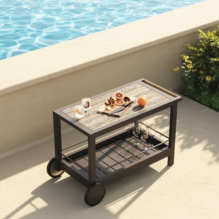 Tavola Aluminum Stone Bar Cart by Harbour lifestyle 1