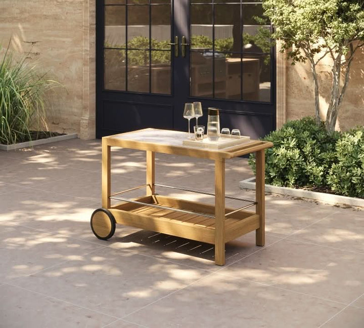 Tavola Teak Stone Bar Cart by Harbour lifestyle 1