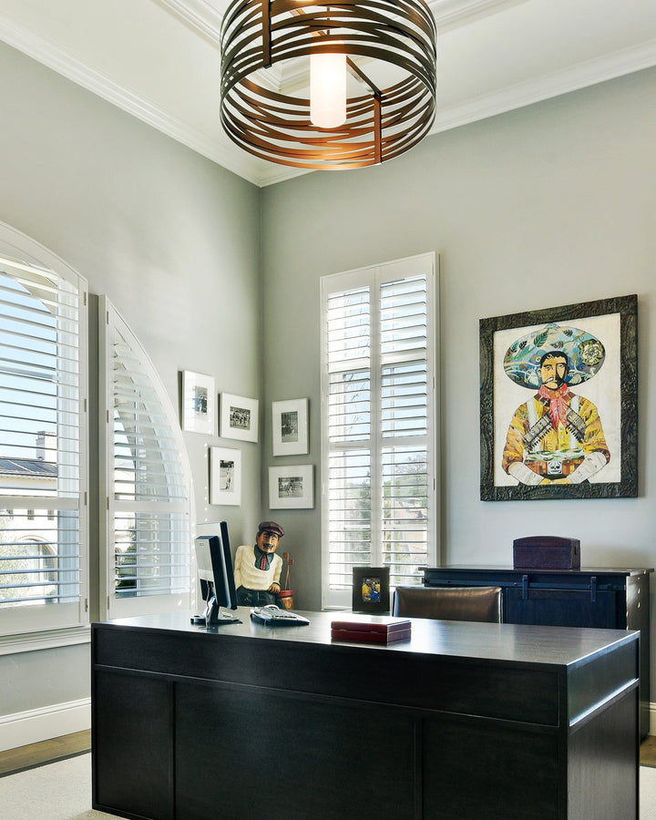 Tempest Drum Chandelier with Glass Shade by Hammerton Studio in a styled interior