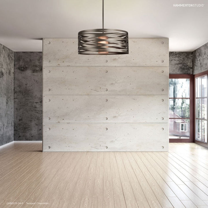 Tempest Drum Chandelier with Linen Shade by Hammerton Studio in a styled interior