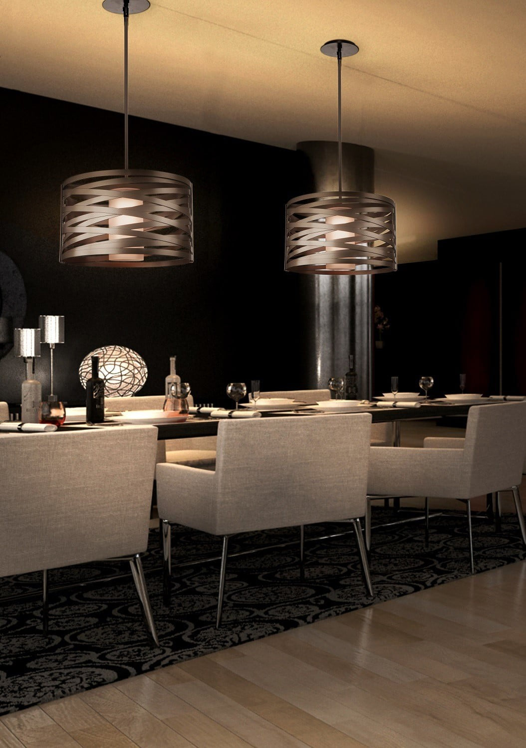 Tempest Drum Chandelier with Linen Shade by Hammerton Studio in a styled interior