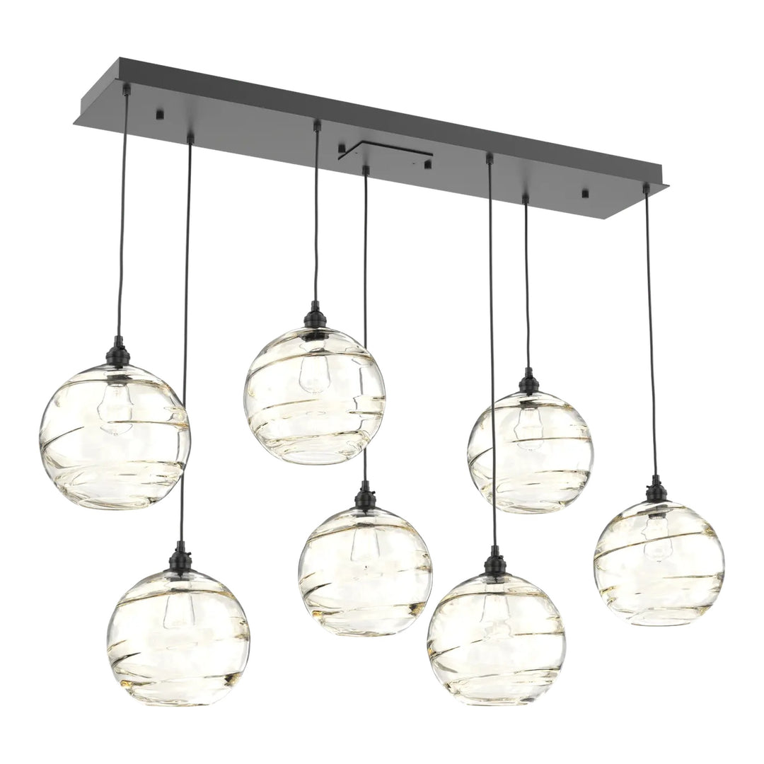 Terra Linear Pendant Chandelier by Hammerton Studio – 7 Lights in Matte Black with Amber glass