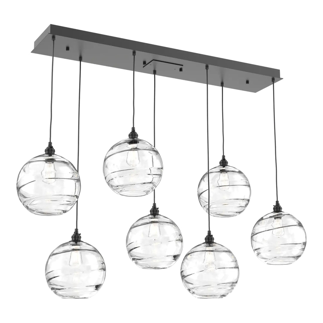 Terra Linear Pendant Chandelier by Hammerton Studio – 7 Lights in Matte Black with Clear glass