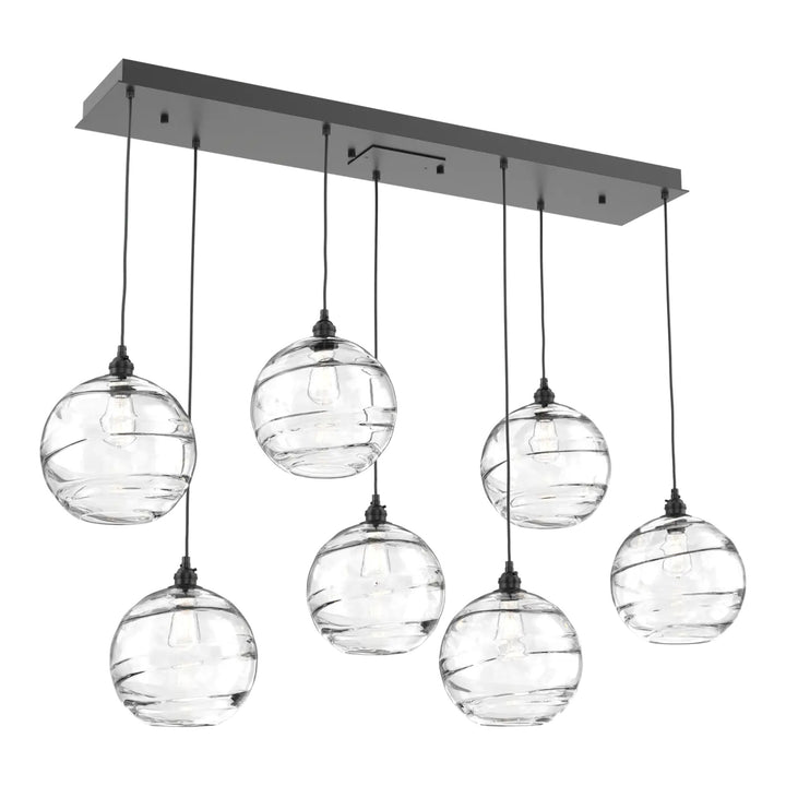 Terra Linear Pendant Chandelier by Hammerton Studio – 7 Lights in Matte Black with Clear glass