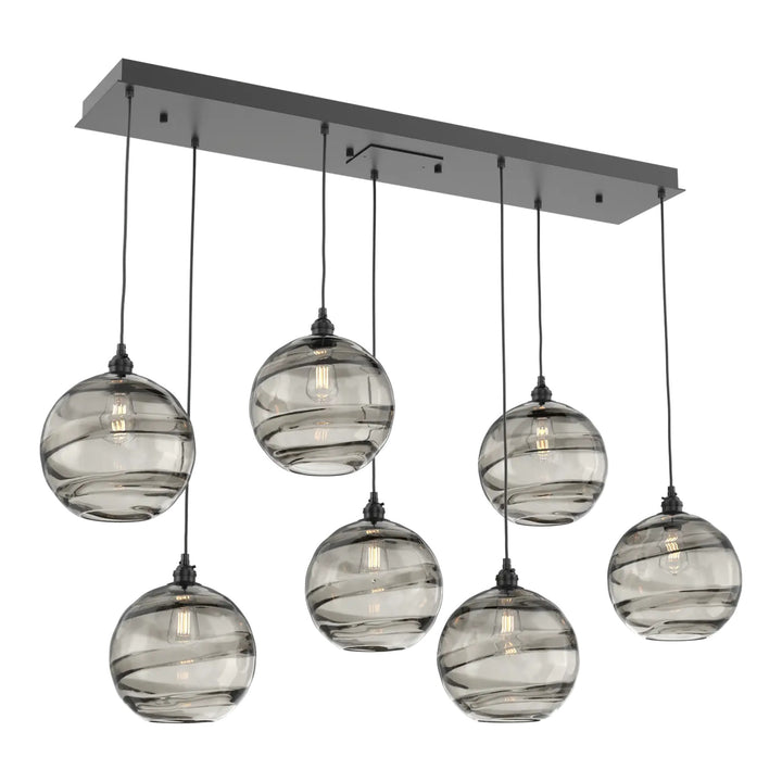 Terra Linear Pendant Chandelier by Hammerton Studio – 7 Lights in Matte Black with Smoke glass
