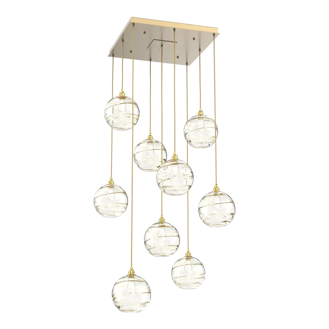 Terra Square Pendant Chandelier by Hammerton Studio – 9 Lights in Gilded Brass