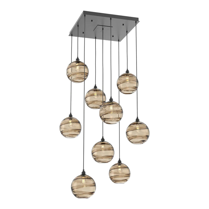 Terra Square Pendant Chandelier by Hammerton Studio – 9 Lights in Matte Black with Bronze glass