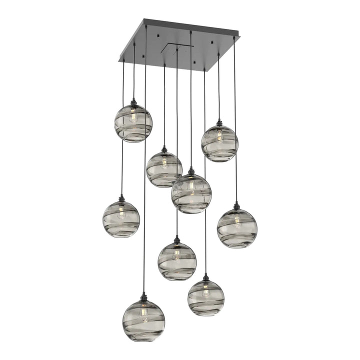 Terra Square Pendant Chandelier by Hammerton Studio – 9 Lights in Matte Black with Smoke glass