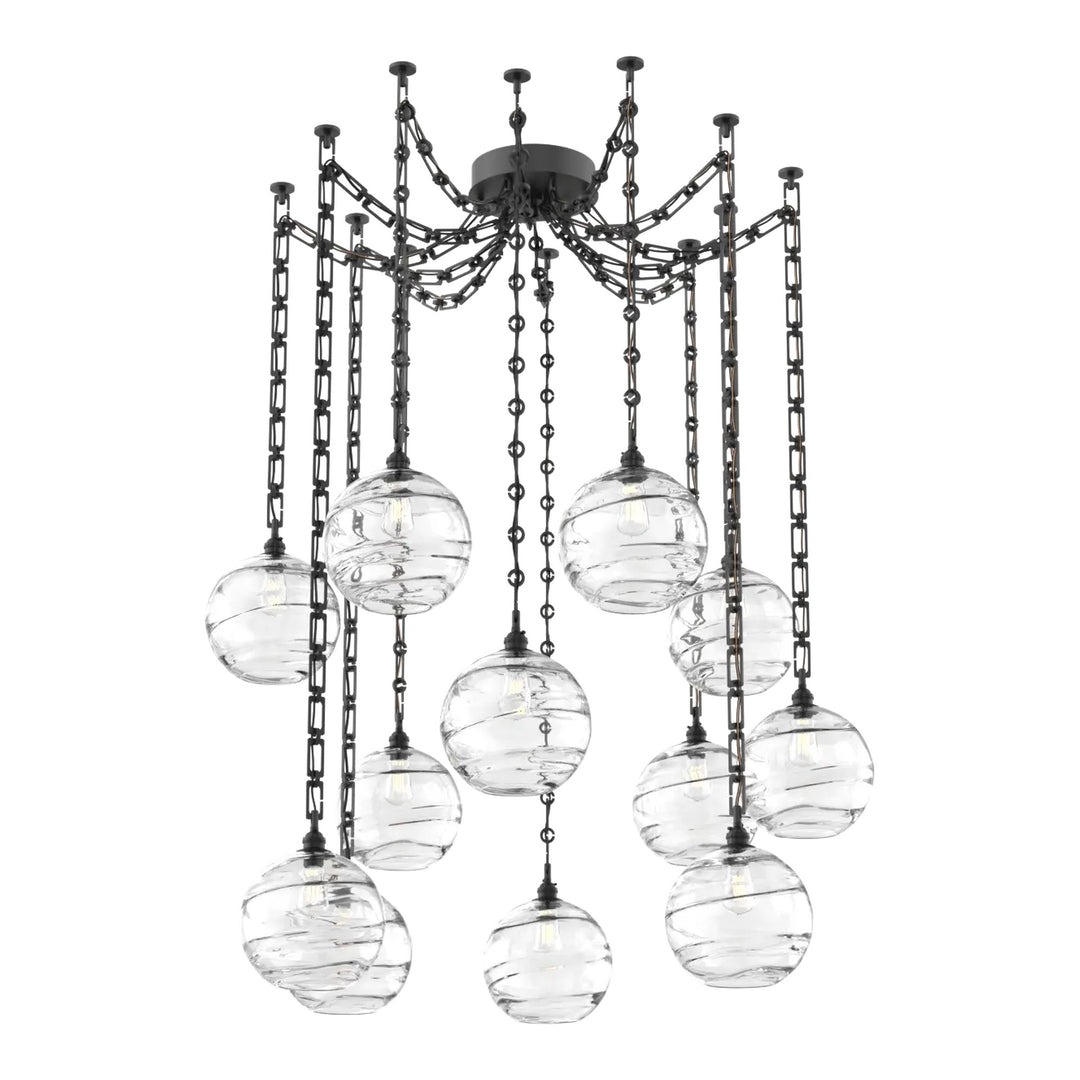 Terra Swag Chandelier by Hammerton Studio – 12 Lights in Matte Black on Rectangular Chain