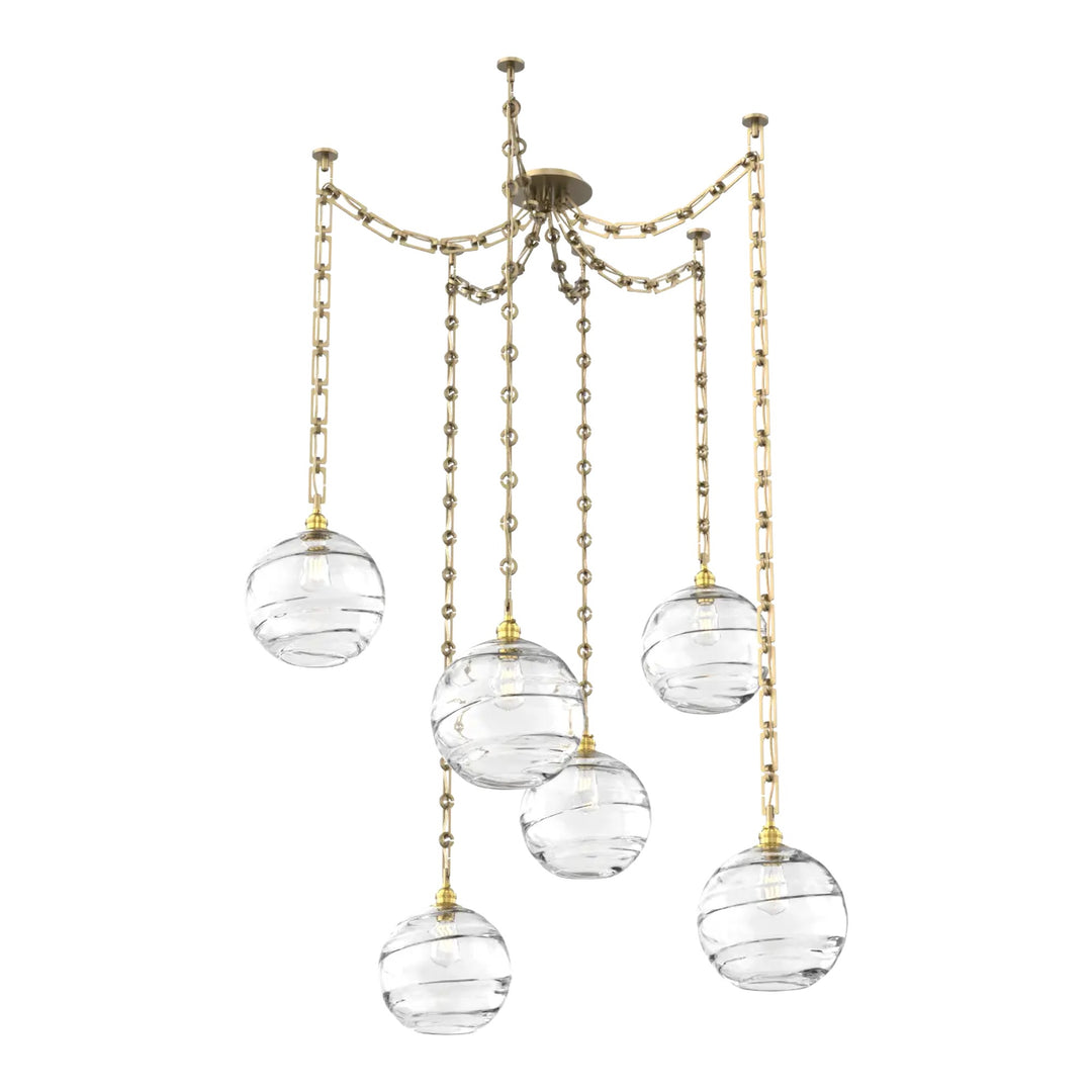Terra Swag Chandelier by Hammerton Studio – 6 Lights in Gilded Brass on Rectangular Chain