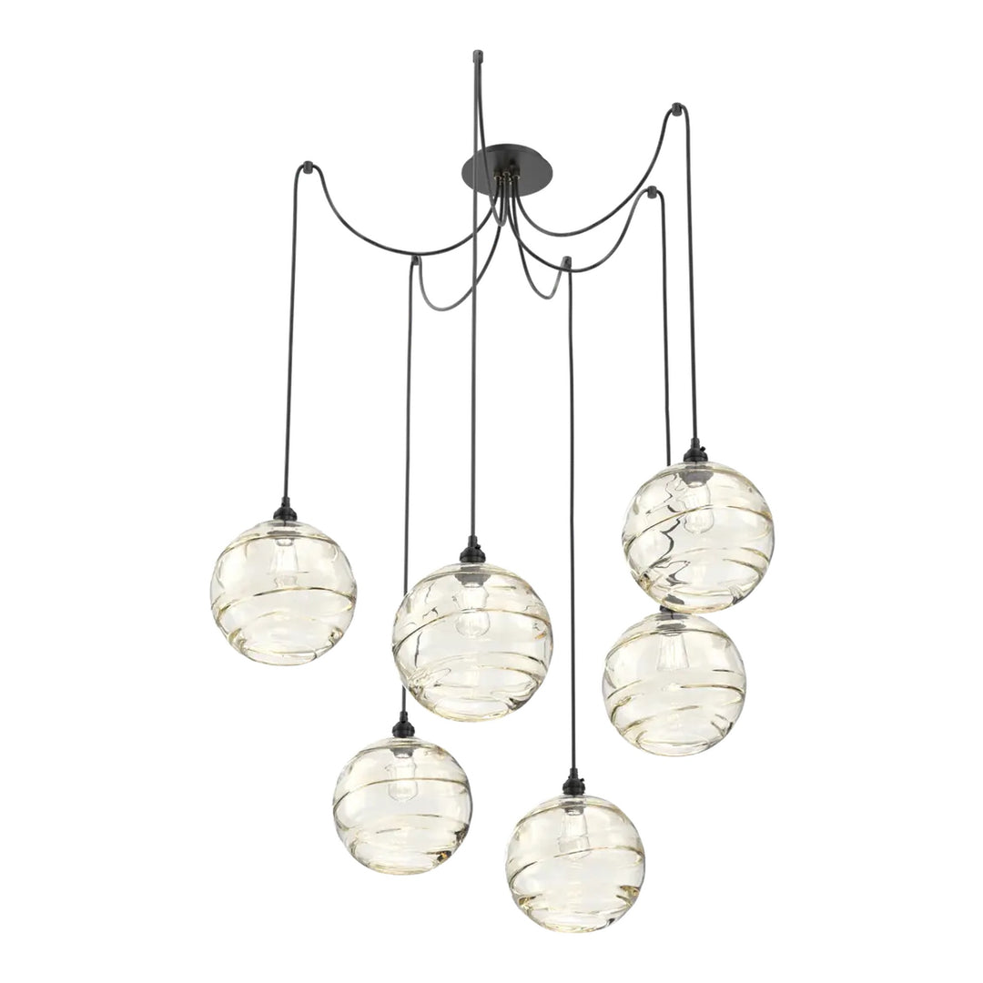 Terra Swag Chandelier by Hammerton Studio – 6 Lights in Matte Black with Amber glass