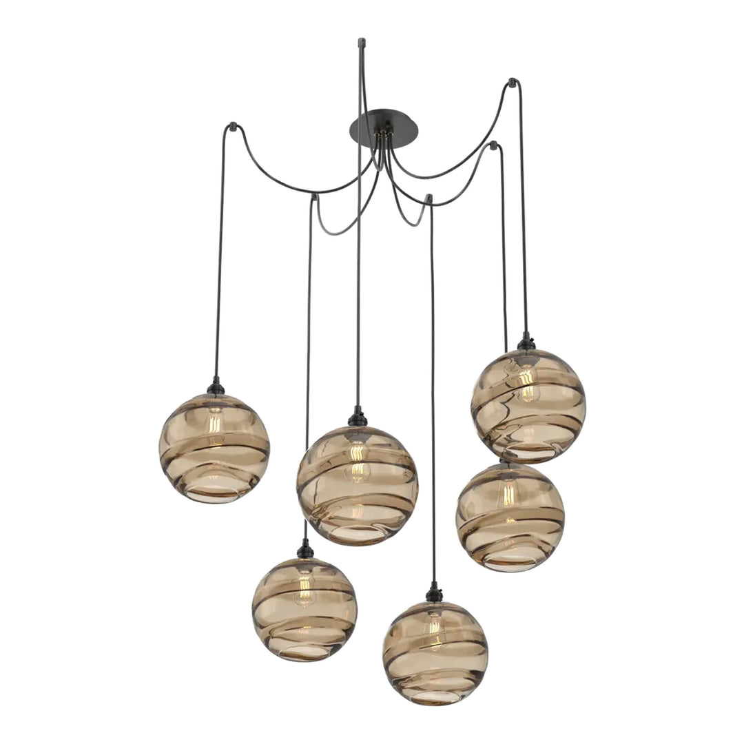 Terra Swag Chandelier by Hammerton Studio – 6 Lights in Matte Black with Bronze glass