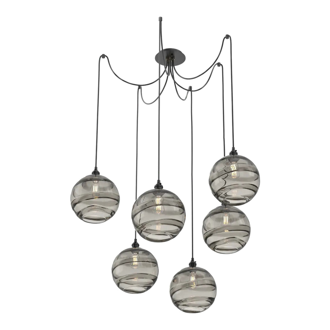 Terra Swag Chandelier by Hammerton Studio – 6 Lights in Matte Black with Smoke glass