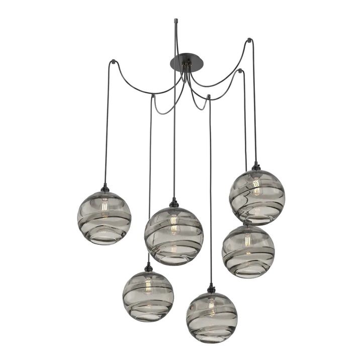 Terra Swag Chandelier by Hammerton Studio – 6 Lights in Matte Black with Smoke glass