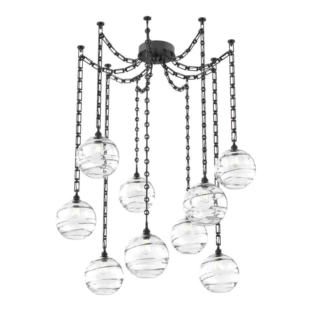 Terra Swag Chandelier by Hammerton Studio – 9 Lights in Matte Black on Rectangular Chain