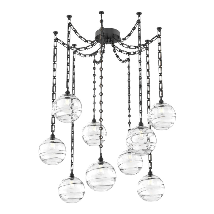 Terra Swag Chandelier by Hammerton Studio – 9 Lights in Matte Black on Rectangular Chain