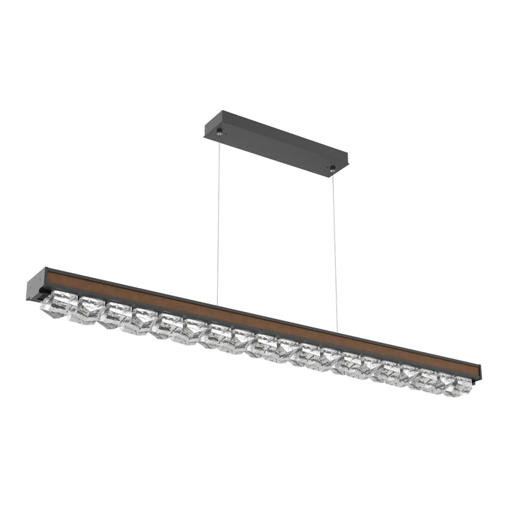 Tessera Linear Chandelier by Hammerton Studio in Matte Black with Leather - Nutmeg accent