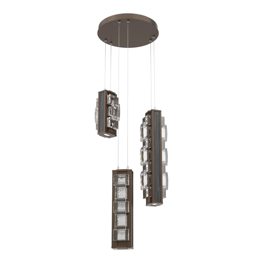 Tessera Round Pendant Chandelier by Hammerton Studio – 3 Lights in Flat Bronze