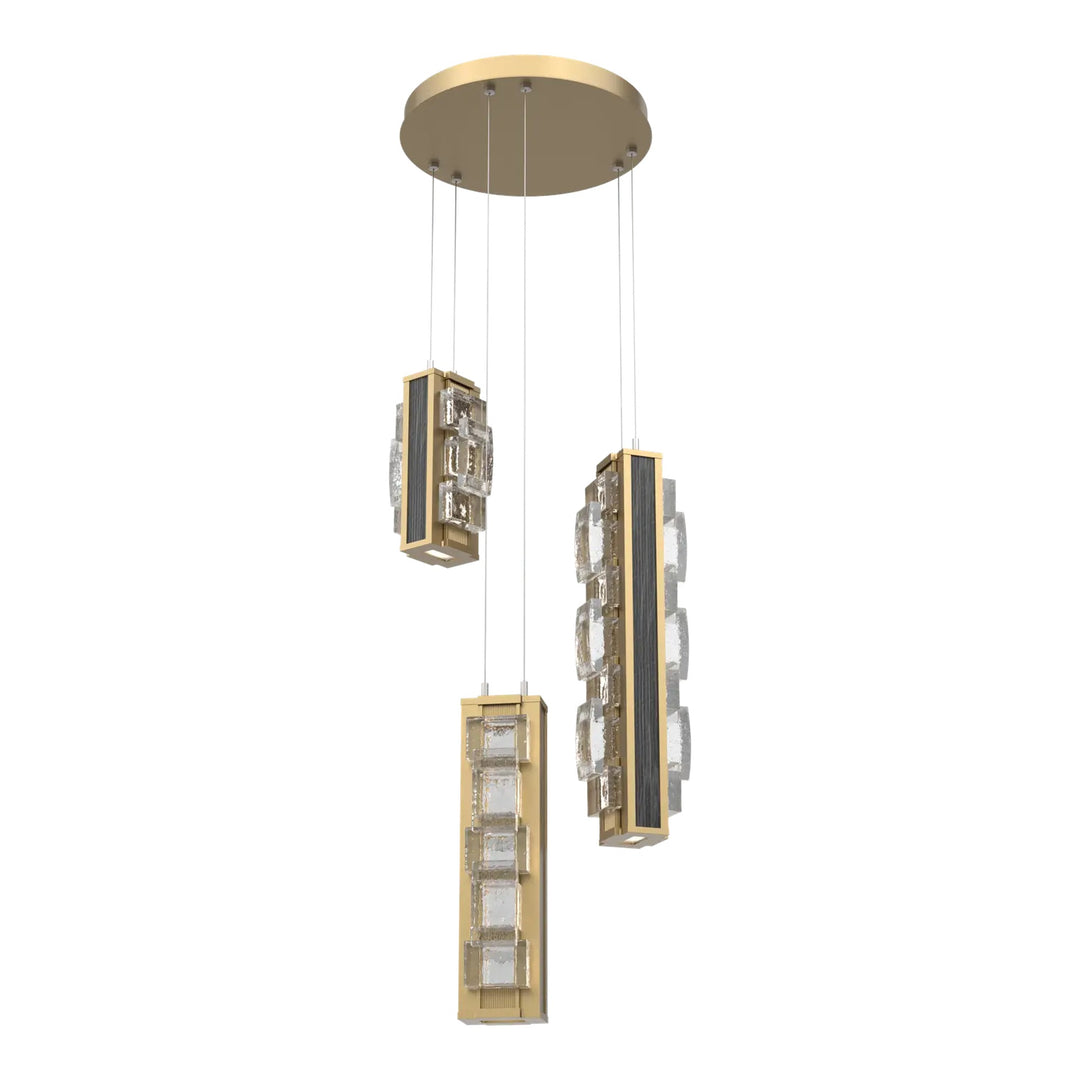 Tessera Round Pendant Chandelier by Hammerton Studio – 3 Lights in Gilded Brass