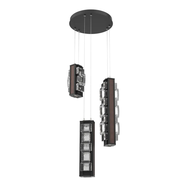 Tessera Round Pendant Chandelier by Hammerton Studio – 3 Lights in Matte Black with Leather - Cocoa accent