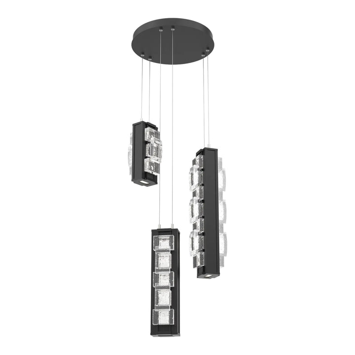 Tessera Round Pendant Chandelier by Hammerton Studio – 3 Lights in Matte Black with Matching Panel accent