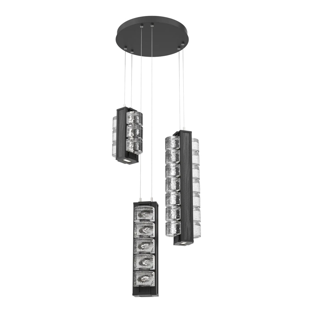Tessera Round Pendant Chandelier by Hammerton Studio – 3 Lights in Matte Black with Orb motif