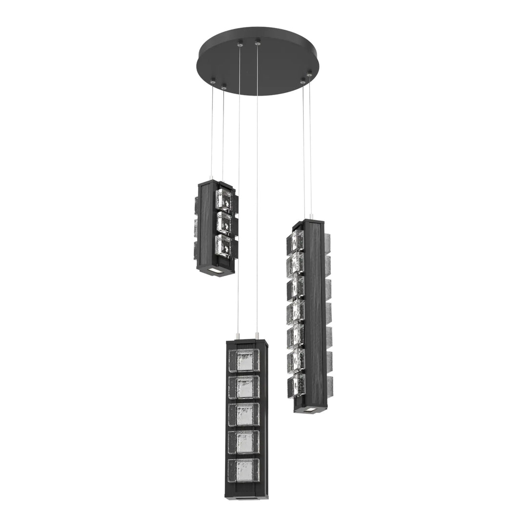 Tessera Round Pendant Chandelier by Hammerton Studio – 3 Lights in Matte Black with Pave motif