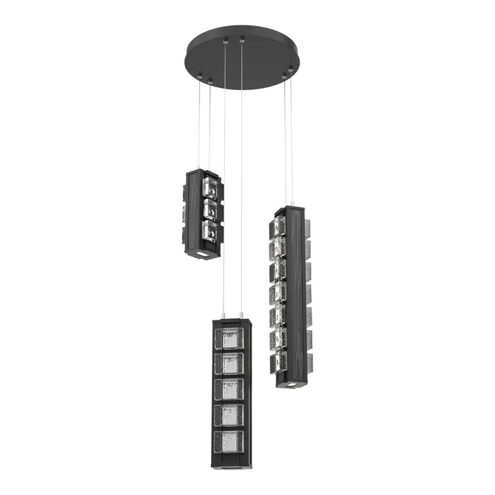 Tessera Round Pendant Chandelier by Hammerton Studio – 3 Lights in Matte Black with Pave motif