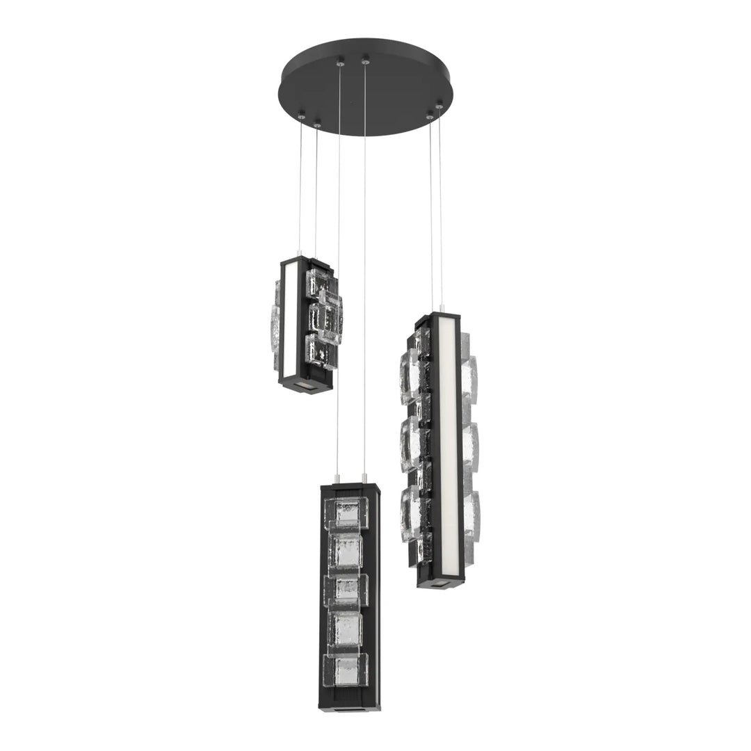 Tessera Round Pendant Chandelier by Hammerton Studio – 3 Lights in Matte Black with Salt White accent