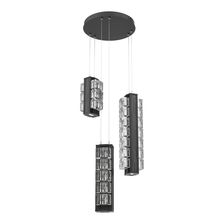 Tessera Round Pendant Chandelier by Hammerton Studio – 3 Lights in Matte Black with Wave motif