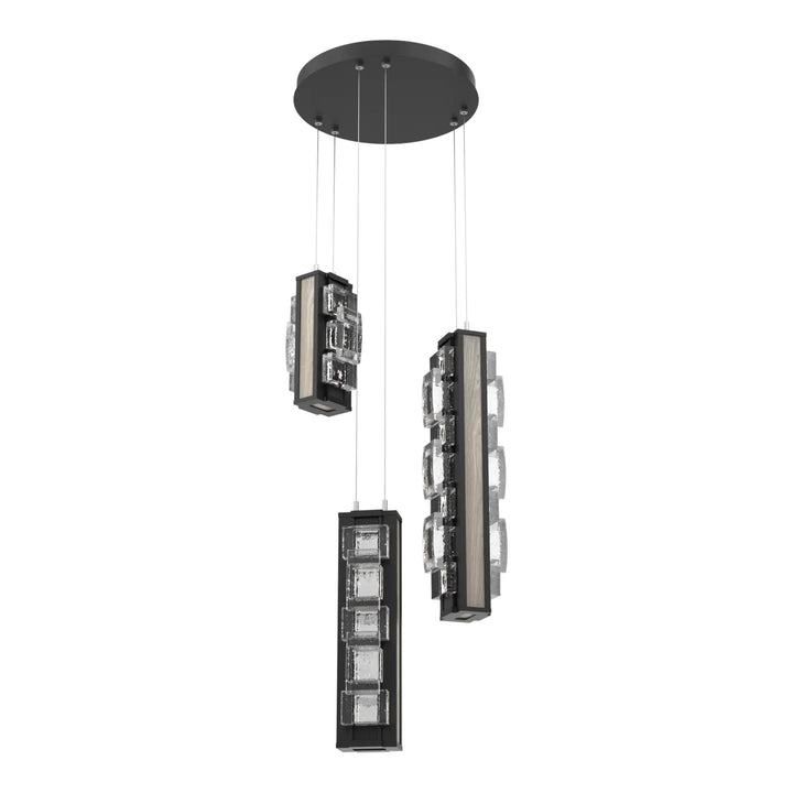Tessera Round Pendant Chandelier by Hammerton Studio – 3 Lights in Matte Black with Wood - Ash accent