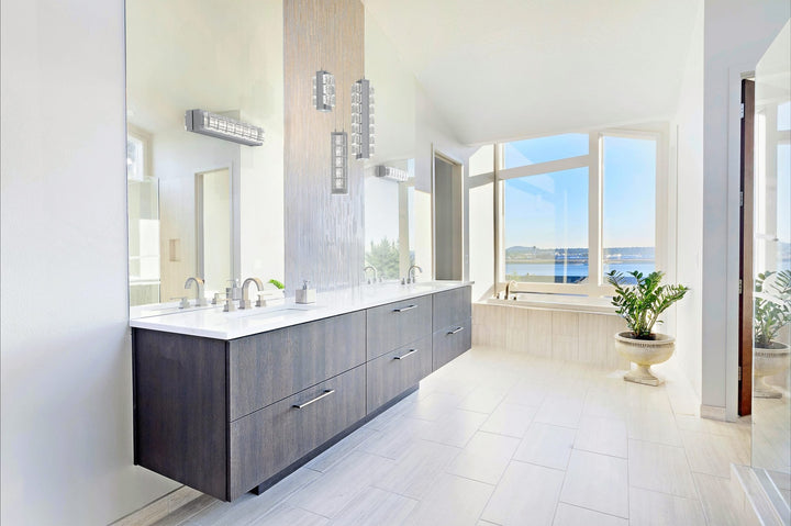 Tessera Vanity Sconce by Hammerton Studio in a styled interior