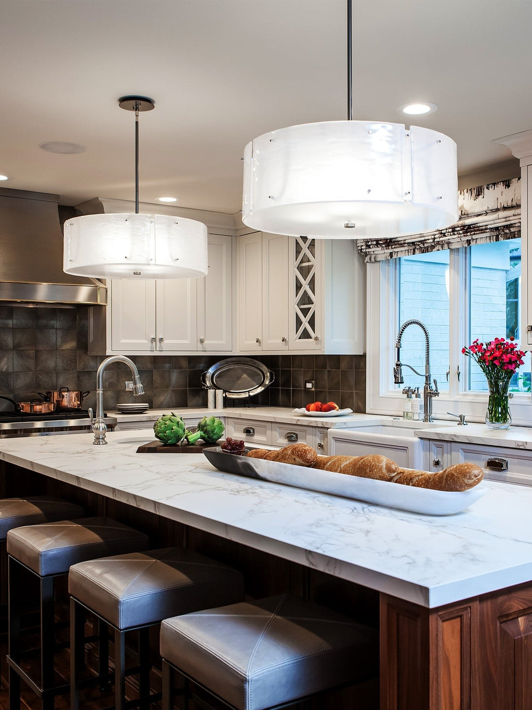 Textured Glass Drum Chandelier by Hammerton Studio in a styled interior