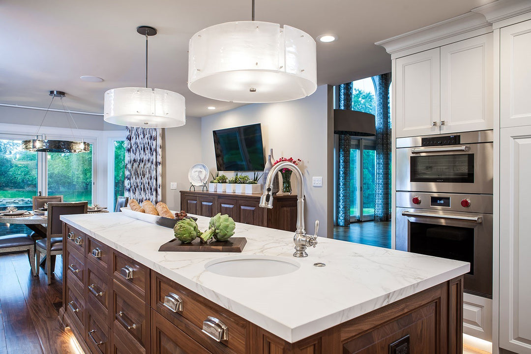 Textured Glass Drum Chandelier by Hammerton Studio in a styled interior