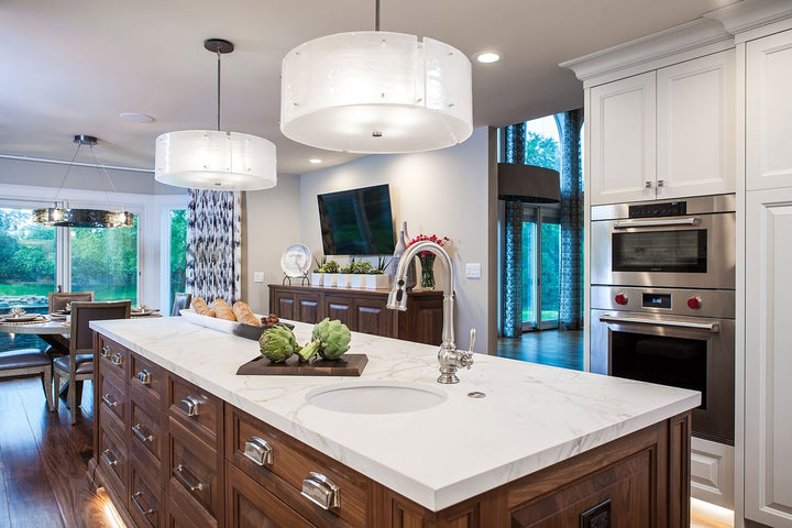 Textured Glass Drum Chandelier by Hammerton Studio in a styled interior