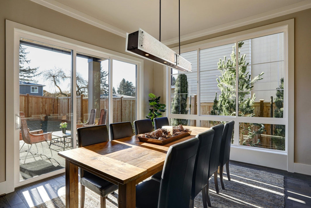 Textured Glass Linear Chandelier by Hammerton Studio in a styled interior