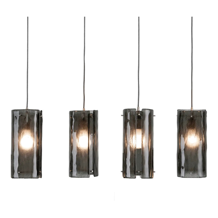 Textured Glass Linear Pendant Chandelier by Hammerton Studio