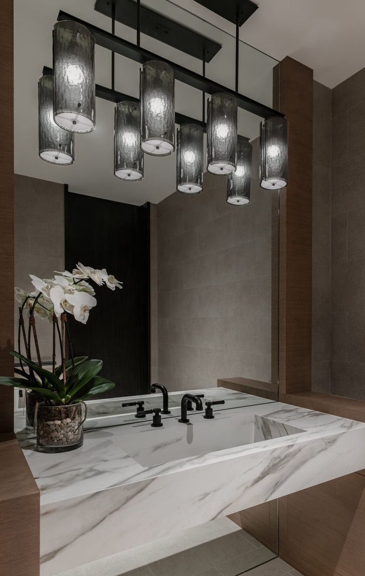 Textured Glass Linear Pendant Chandelier by Hammerton Studio in a styled interior
