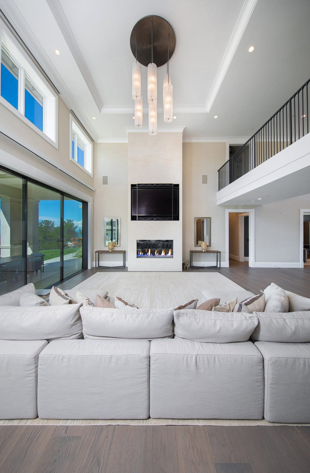 Textured Glass Round Pendant Chandelier by Hammerton Studio in a styled interior