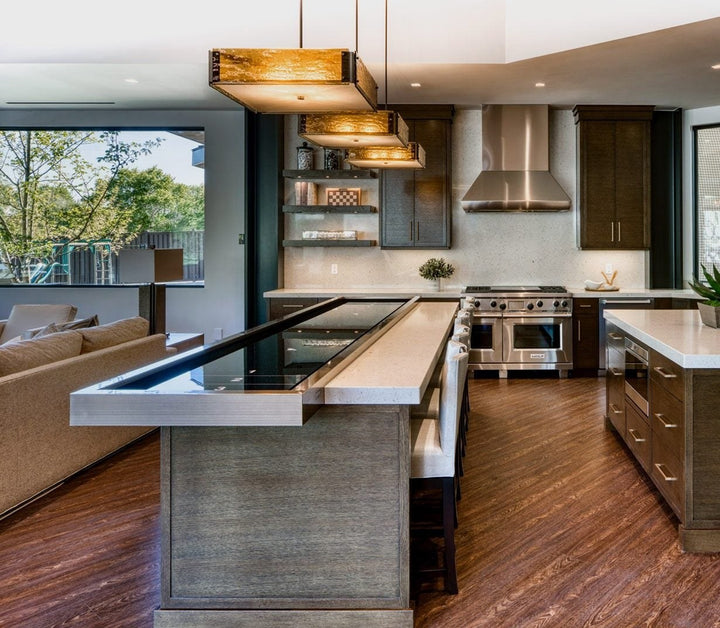 Textured Glass Square Chandelier by Hammerton Studio in a styled interior