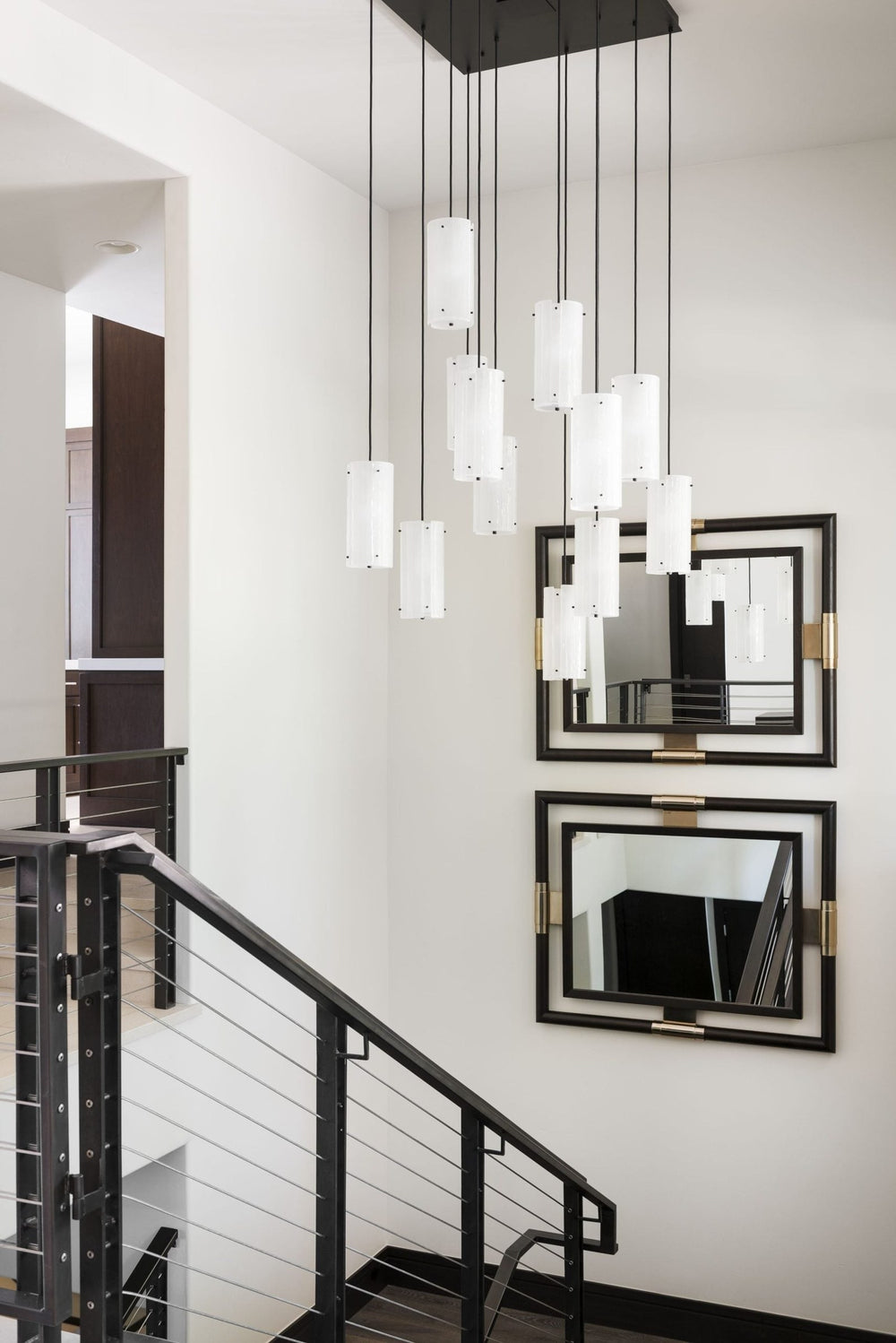 Textured Glass Square Pendant Chandelier by Hammerton Studio in a styled interior