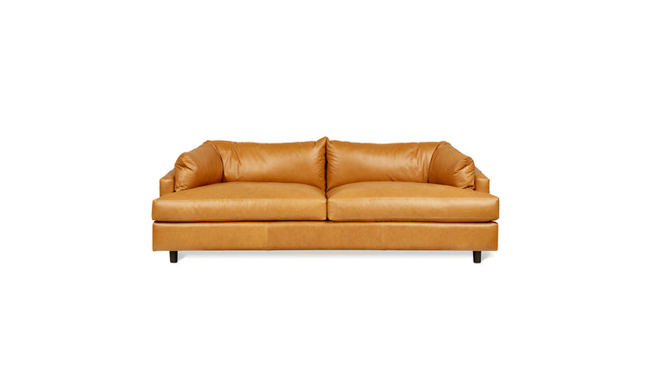 Thalia Sofa in Tucson Honey Leather on white background