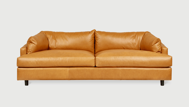 Thalia Sofa front view in Tucson Honey Leather