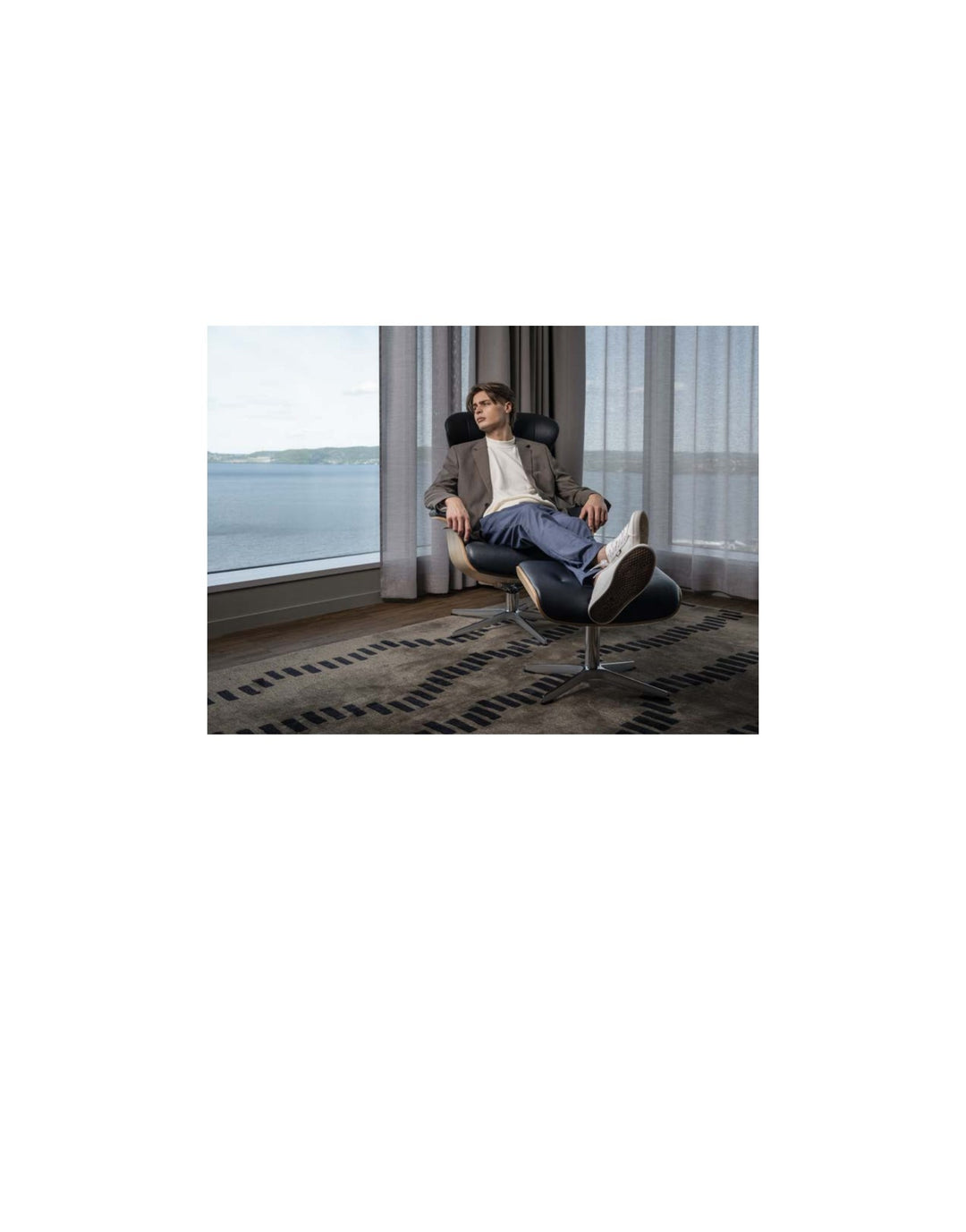 Timeout Recliner + Footstool – Cement Leather/Walnut — lookbook lifestyle