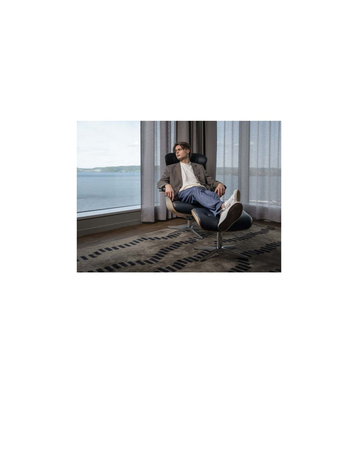 Timeout Recliner + Footstool – Cement Leather/Walnut — lookbook lifestyle