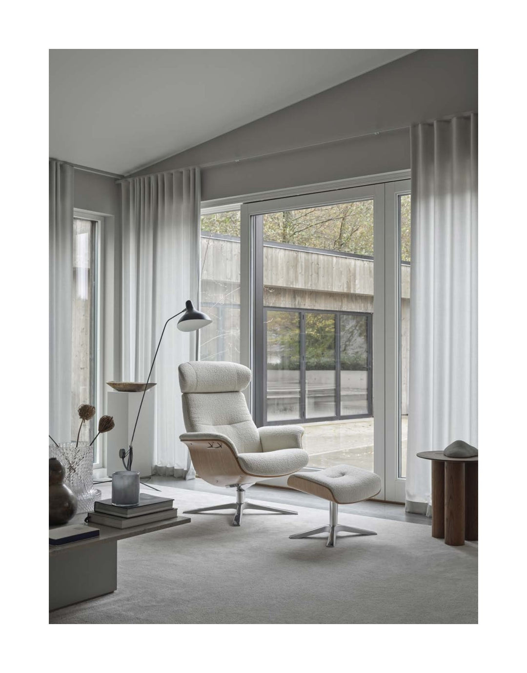 Timeout Recliner + Footstool – Cement Leather/Walnut — lookbook lifestyle
